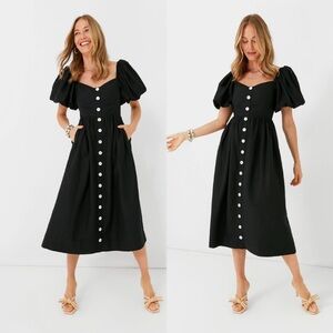 Pomander Place Black Midi Dress with White Buttons